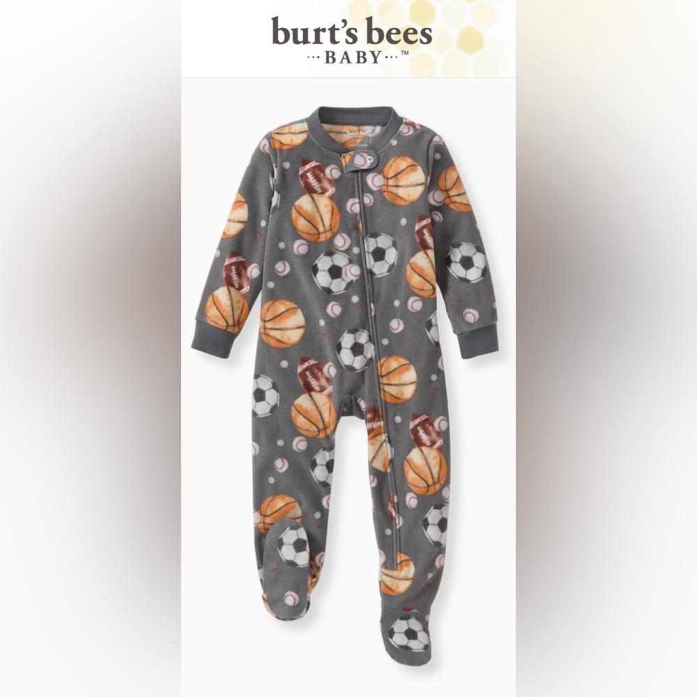 Burt's Bees Baby Gray Sports Print Footie